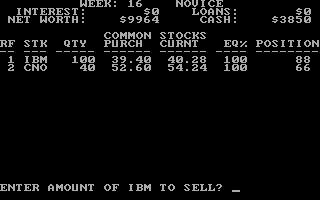 Millionaire: The Stock Market Simulation (DOS) screenshot: My pitiful portfolio