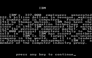 Millionaire: The Stock Market Simulation (DOS) screenshot: Company description for IBM