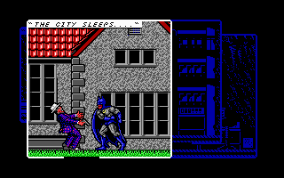 Batman: The Caped Crusader (DOS) screenshot: Batpunching a thug. (EGA)