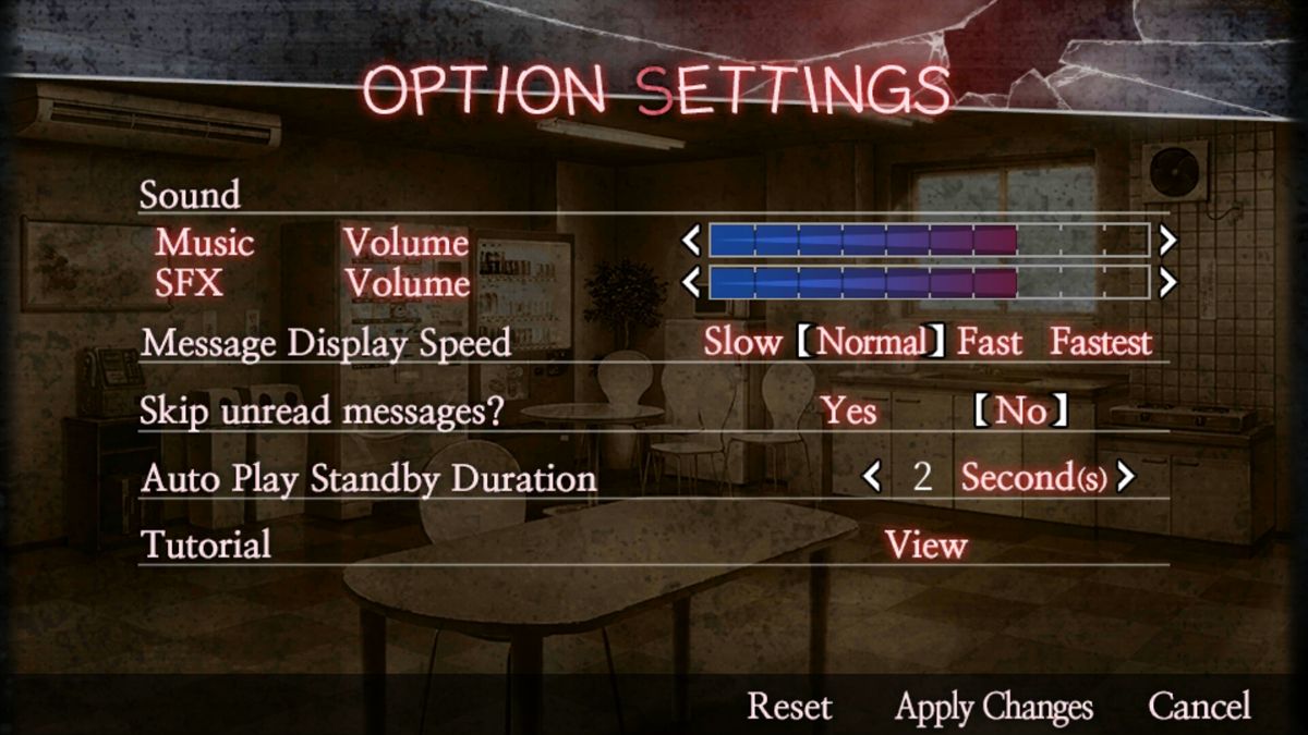 Urban Legend: Shin Hayarigami - Blindman (Android) screenshot: The Options Menu.