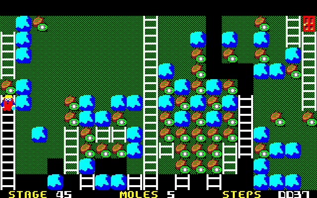 Mole Mole (PC-88) screenshot: Level 45 - the toughest one?..