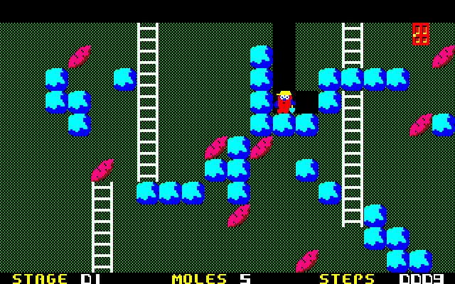 Mole Mole (PC-88) screenshot: Level 1: got stuck before really starting... :)