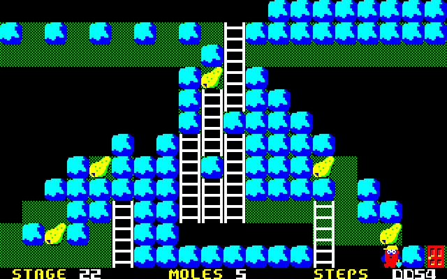 Mole Mole (PC-88) screenshot: Ladders, ladders...