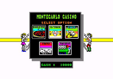 Monte Carlo Casino (Amstrad CPC) screenshot: Game selection