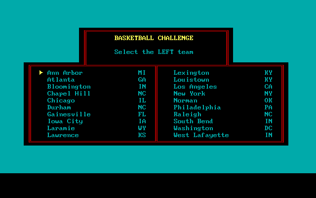 Basketball Challenge (DOS) screenshot: Team selection