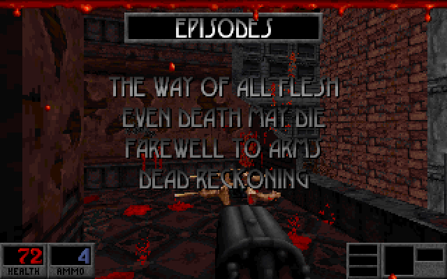 Blood (DOS) screenshot: Choose the episode. You can switch to a higher resolution...