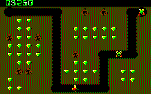 Digger (DOS) screenshot: Level 2 (VGA)