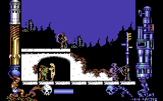 Metropolis (Commodore 64) screenshot: Even more opponents. Curiously, everyone seems to remain on their assigned platform level.