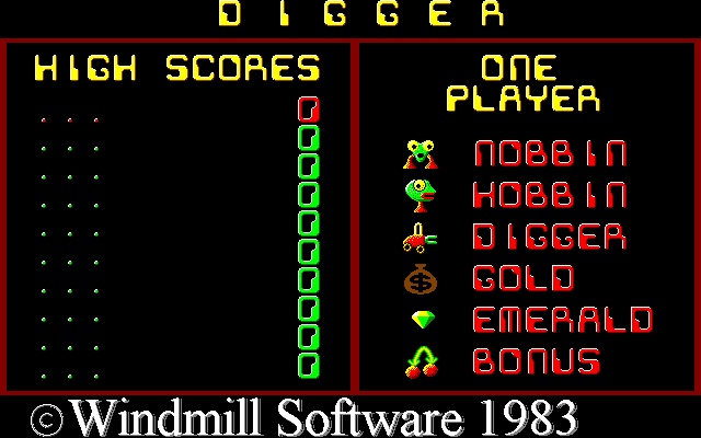 Digger (DOS) screenshot: Title screen (VGA)