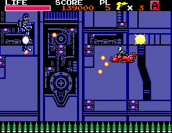 Zillion 2: Tri Formation (SEGA Master System) screenshot: Noza Warrior flying around in his hovercar