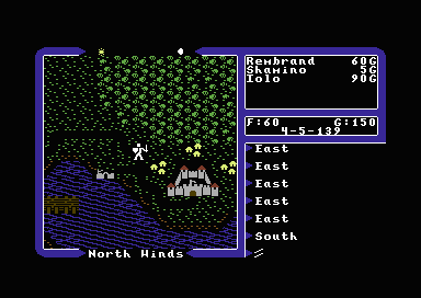 Ultima V: Warriors of Destiny (Commodore 64) screenshot: Outdoors. To the east, the castle of Lord British.