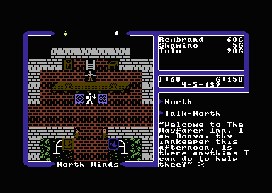 Ultima V: Warriors of Destiny (Commodore 64) screenshot: Talking to the innkeeper in the nearby town.