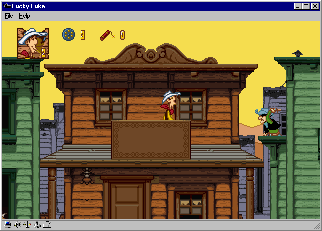 Lucky Luke (Windows) screenshot: Encountering one of the bandits (Large Size)