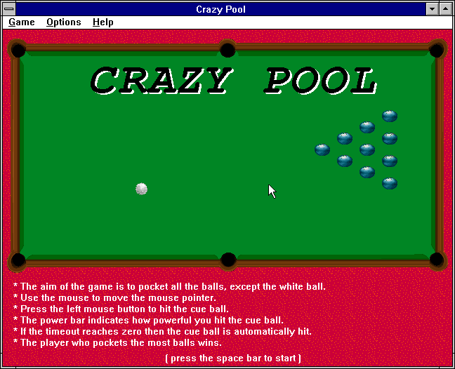 Klik & Play (Windows 3.x) screenshot: Crazy Pool - it's 'crazy' because they couldn't implement traditional pool rules and physics