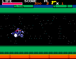 Zillion 2: Tri Formation (SEGA Master System) screenshot: Jumping on the bike