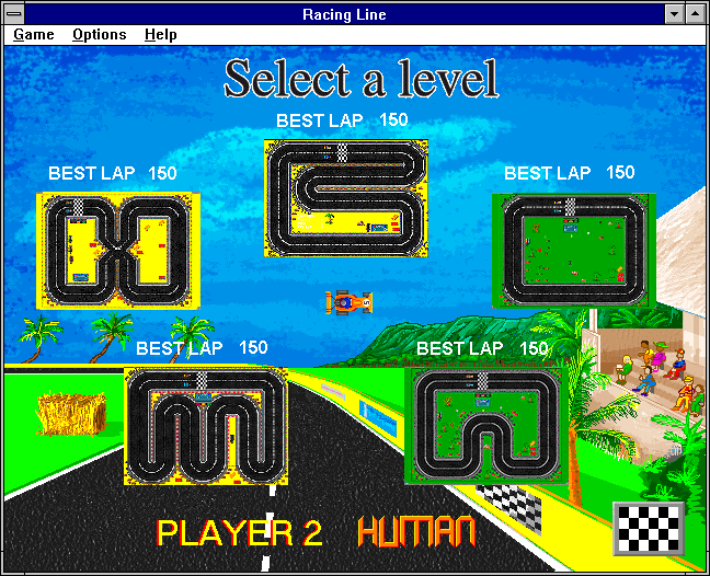 Klik & Play (Windows 3.x) screenshot: Racing Line - US CD version track selection