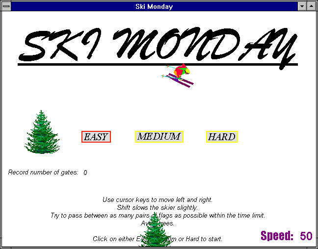 Klik & Play (Windows 3.x) screenshot: Ski Monday - an oversized ski game