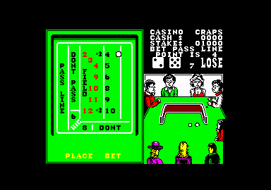 Monte Carlo Casino (Amstrad CPC) screenshot: Later, I rolled a 7 and lost.