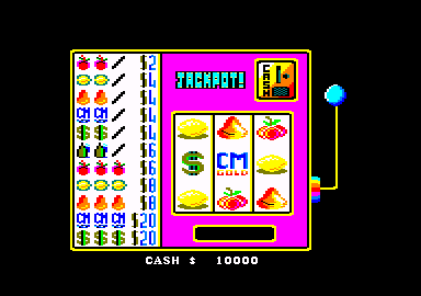 Monte Carlo Casino (Amstrad CPC) screenshot: Playing the fruit machine/pokie/slot machine.