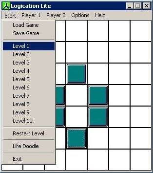 Logication (Windows) screenshot: By default the game starts off playing 'Life' on its own, it can be seen in the background. This shows the level selection<br><br>Logication Lite v1.0