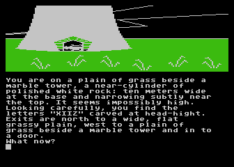 Red Moon (Atari 8-bit) screenshot: Marble tower