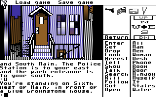 Borrowed Time (Commodore 64) screenshot: Exploring the town a bit...