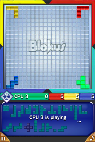 Blokus (iPhone) screenshot: All players have laid one piece.