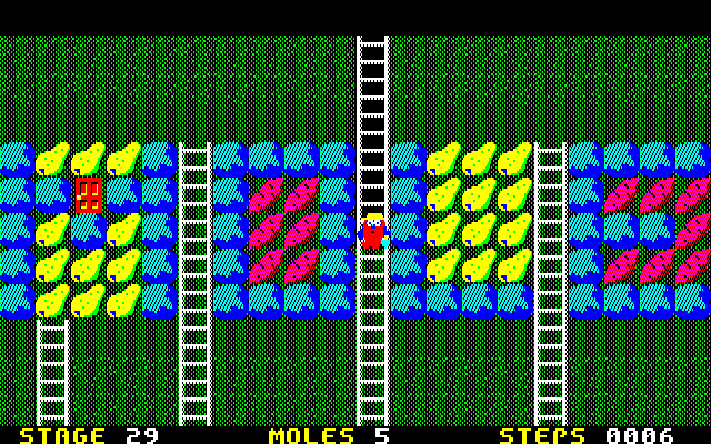 Mole Mole 2 (PC-88) screenshot: Beware of the stones...