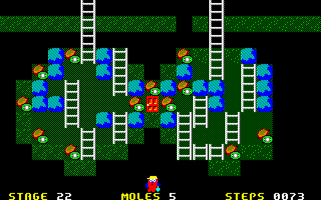 Mole Mole 2 (PC-88) screenshot: Looks like two islands...