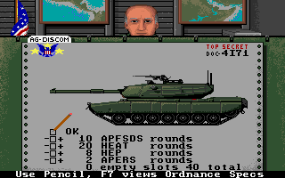 Steel Thunder (DOS) screenshot: Select ammo for your tank. (MCGA)