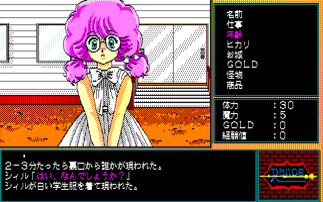 Rance: Hikari o Motomete (PC-88) screenshot: Talking to Sill