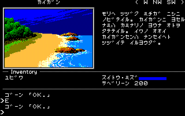Ring Quest (PC-88) screenshot: And what about... THE BEACH??.. :)