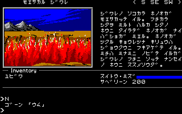 Ring Quest (PC-88) screenshot: Don't fall into the lava