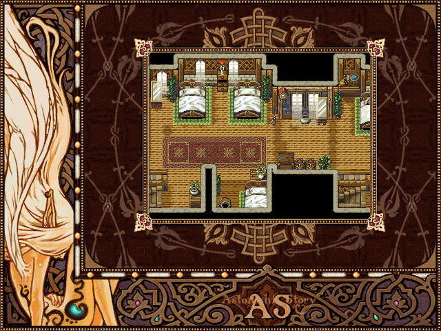Astonishia Story (Windows) screenshot: The game opens in the protagonist's house.