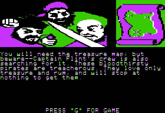 Treasure Island (Apple II) screenshot: (Demo) Pirates + Buried Treasure = Adventure!