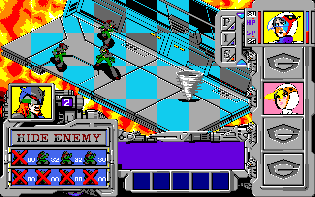Kagaku Ninjatai Gacchaman (PC-98) screenshot: Kens spins to execute the strongers attack