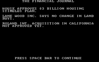 Baron: The Real Estate Simulation (DOS) screenshot: New game: but first, the news