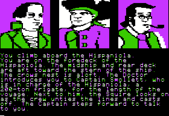 Treasure Island (Apple II) screenshot: The doctor, captain, and the squire.