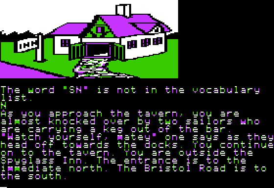 Treasure Island (Apple II) screenshot: Tavern. Hang out of men of low moral fiber (pirates).