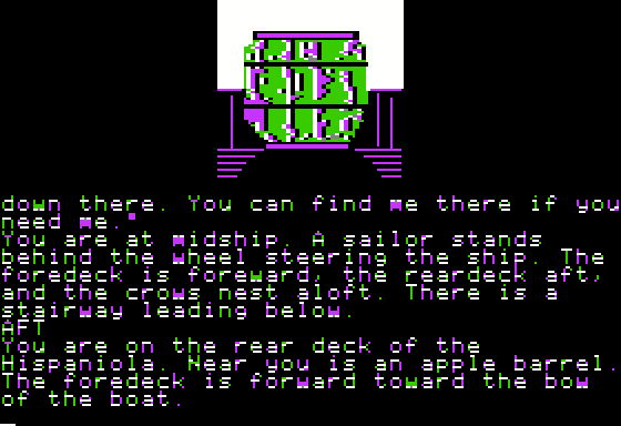 Treasure Island (Apple II) screenshot: Apple barrel on the Apple II. :-)