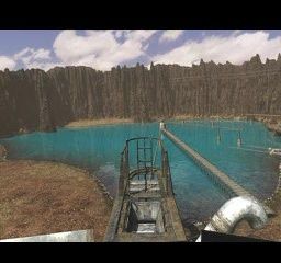 Riven: The Sequel to Myst (PlayStation) screenshot: Lake at Crater Island