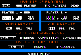 Superstar Indoor Sports (Apple II) screenshot: Darts options
