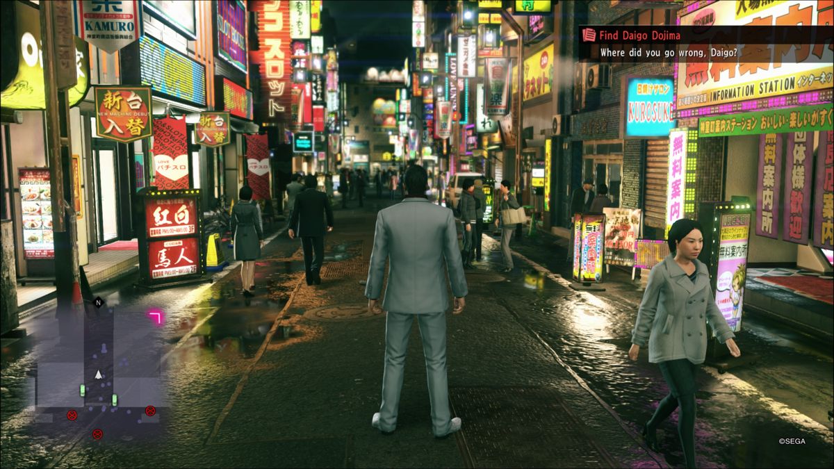 Yakuza: Kiwami 2 (PlayStation 4) screenshot: The streets of Kamurocho (3rd-person perspective)