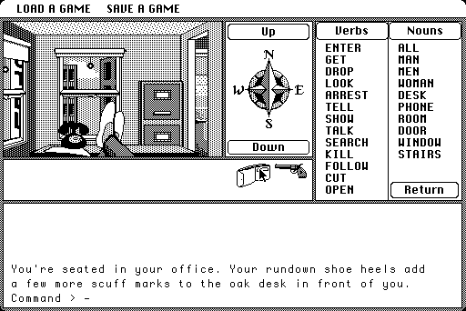 Borrowed Time (Macintosh) screenshot: Sam's feet on his desk.