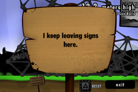 World of Goo (iPhone) screenshot: The sign painter's mysterious signs