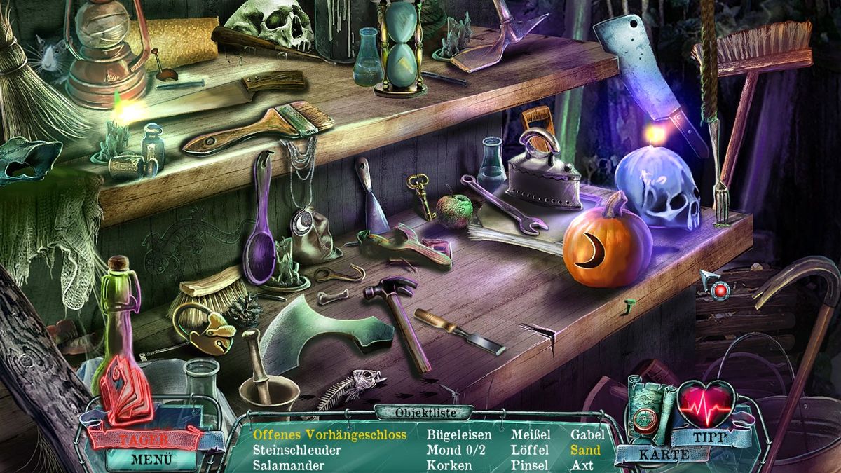Mind Snares: Alice's Journey (Windows) screenshot: Searching for some items on a tool bench.