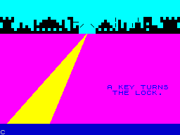Pimania (ZX Spectrum) screenshot: This, believe it or not, is the first screen. It's also the game's first puzzle.