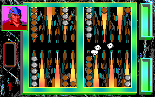 Hoyle: Official Book of Games - Volume 3 (DOS) screenshot: Playing backgammon. (16 Color EGA Version)
