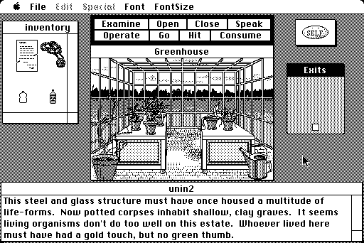 Uninvited (Macintosh) screenshot: Greenhouse