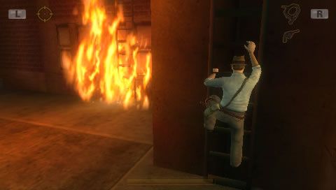 Indiana Jones and the Staff of Kings (PSP) screenshot: Find a way to extinguish the fire.